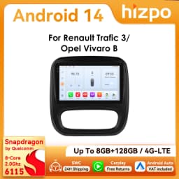9" Hizpo 2Din CarPlay Android Auto Car Radio for Opel Vivaro B 2014 - 2018 Renault Trafic 2014 - 2021 RDS DSP GPS Navi BT 4G SWC