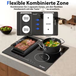 Cooksir Induction Hob 4 Plates with Plug，Installation 59 cm，3500 W，Combination Zone for Grill，Slider Touch Control，220 V，50 Hz