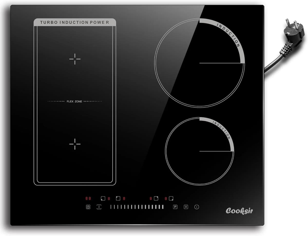Cooksir Induction Hob 4 Plates with Plug，Installation 59 cm，3500 W，Combination Zone for Grill，Slider Touch Control，220 V，50 Hz