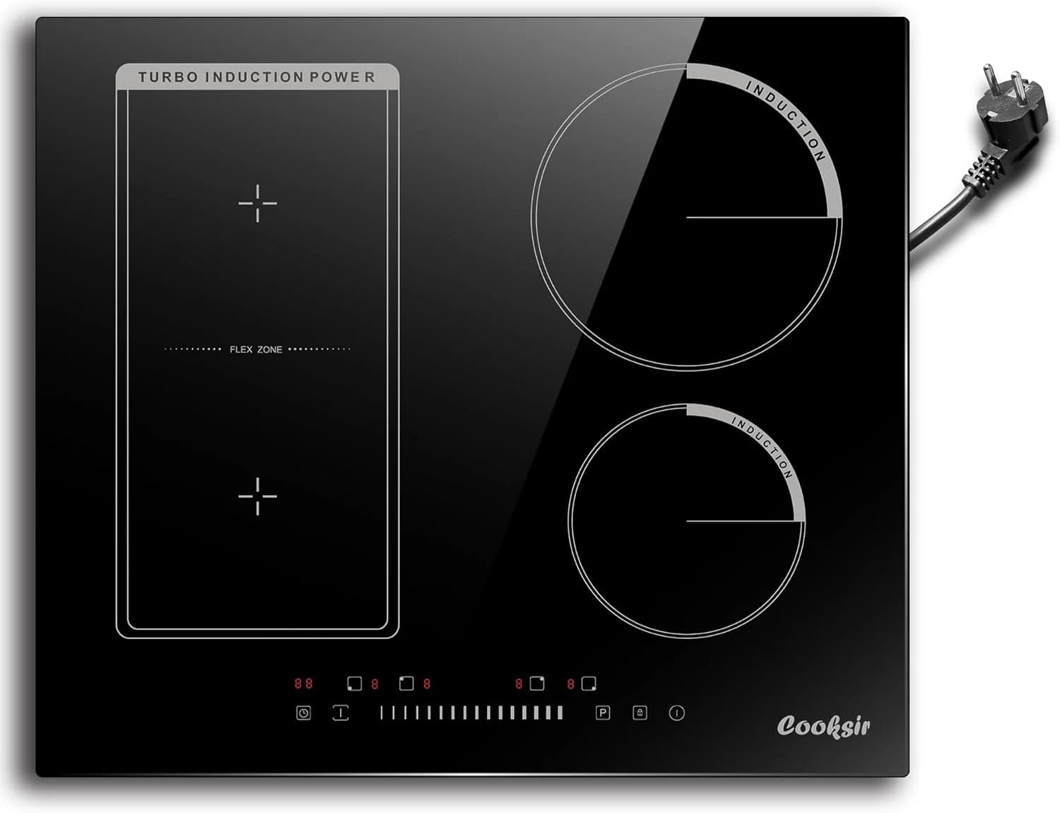 Cooksir Induction Hob 4 Plates with Plug，Installation 59 cm，3500 W，Combination Zone for Grill，Slider Touch Control，220 V，50 Hz