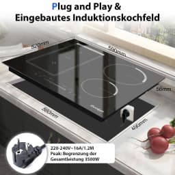 Cooksir Induction Hob 4 Plates with Plug，Installation 59 cm，3500 W，Combination Zone for Grill，Slider Touch Control，220 V，50 Hz