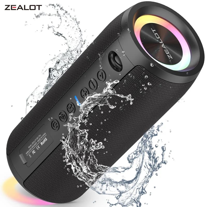 ZEALOT-S51Pro Bluetooth Speaker Outdoor IPX6 Waterproof 40W BT5.2 Loudspeaker Stereo Surround Speaker with Cool Pulsing EQ Light
