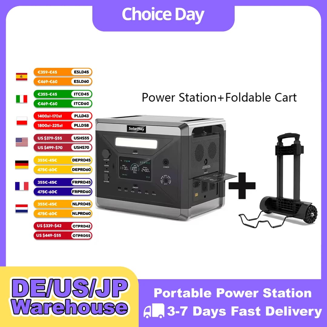 SOLARPLAY Q2501 Portable Power Station 2160Wh 220V LiFePO4 External Battery 2400W Output Solar Generator Outdoor Indoor Work Camp