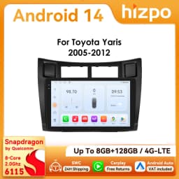 Hizpo 2Din 9inch Android Auto Car Radio for Toyota Yaris 2005 - 2012 Snapdragon 6115 GPS RDS DSP BT 4G CarPlay SWC 360°CAM