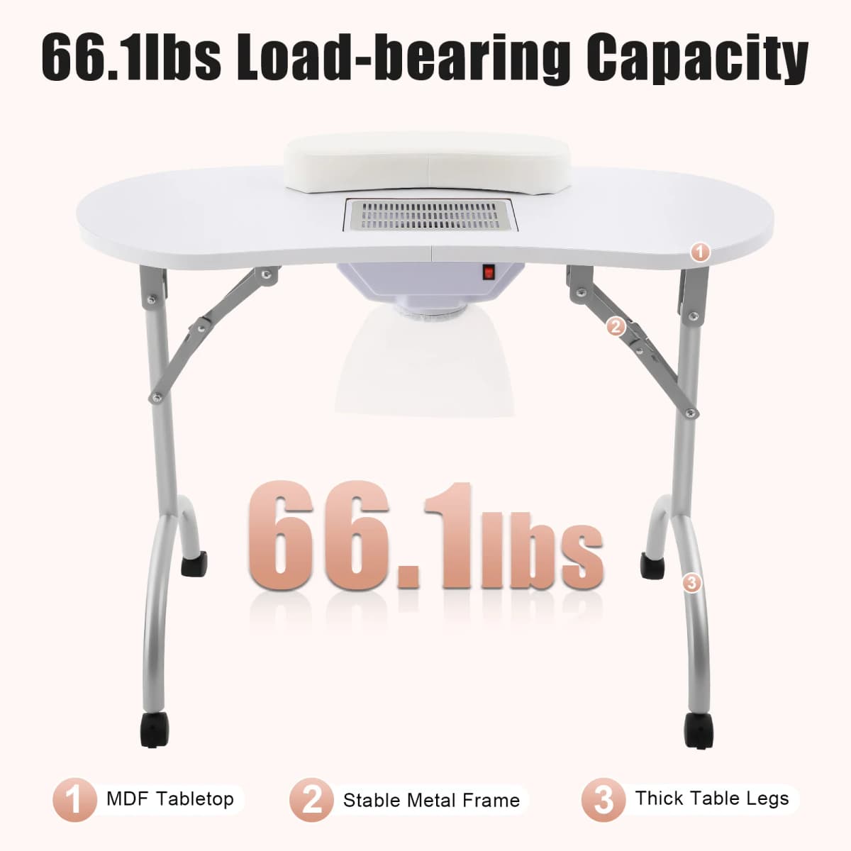 Folding Manicure Table Manicure Table with Suction 90 x 40 x 72.5 cm with Drawer Portable Nail Table Nail Care