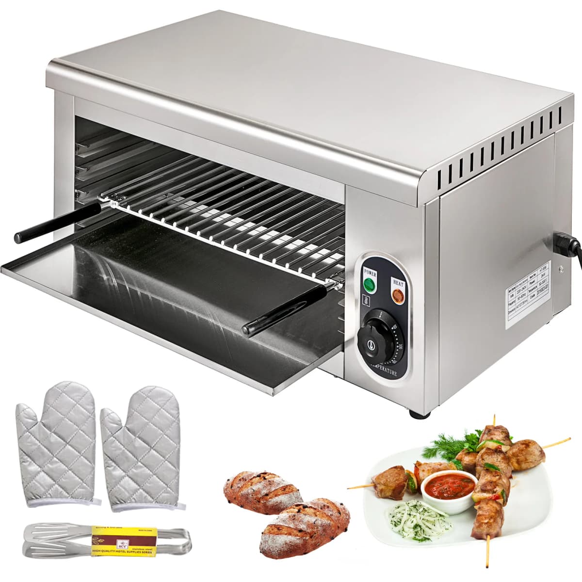 SucceBuy Electric Salamander Oven Adjustable Grid Kitchen Appliance Stainless Steel Broiler for Pizza Roast Chicken Commercial