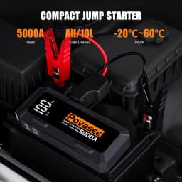 POVASEE Car Jump Starter Power Bank 5000A Jump Starter up to All Gas or 10L Diesel with LCD Display USB Outputs for 12V Vehicles