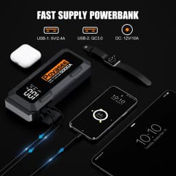 POVASEE Car Jump Starter Power Bank 5000A Jump Starter up to All Gas or 10L Diesel with LCD Display USB Outputs for 12V Vehicles