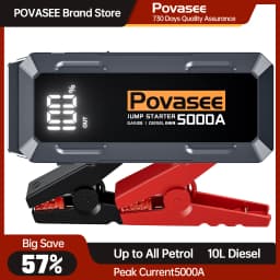 POVASEE Car Jump Starter Power Bank 5000A Jump Starter up to All Gas or 10L Diesel with LCD Display USB Outputs for 12V Vehicles