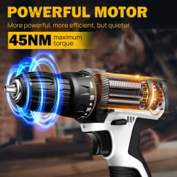 45Nm Cordless Drill Screwdriver with 2 Batteries, Electric Screwdriver, Impact Driver Drill, 2 Speed, Forward & Reverse Setting