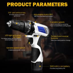 45Nm Cordless Drill Screwdriver with 2 Batteries, Electric Screwdriver, Impact Driver Drill, 2 Speed, Forward & Reverse Setting