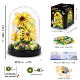 HOGOKIDS Flower Bouquet Building Kit with LED-Bonsai Tree Sets with Botanical Birthday Valentines Gift for Adult(Sunflowers)