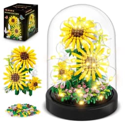 HOGOKIDS Flower Bouquet Building Kit with LED-Bonsai Tree Sets with Botanical Birthday Valentines Gift for Adult(Sunflowers)