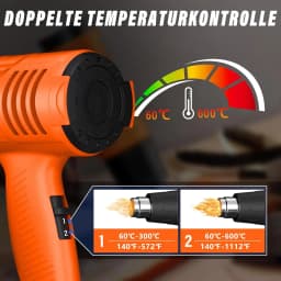BRIEFNESS Hot Air Gun Fast Heating Paint Removal PVC Reduction 2000W Variable Temperature 60°C - 600°C 2 Air Speeds 4 Nozzles