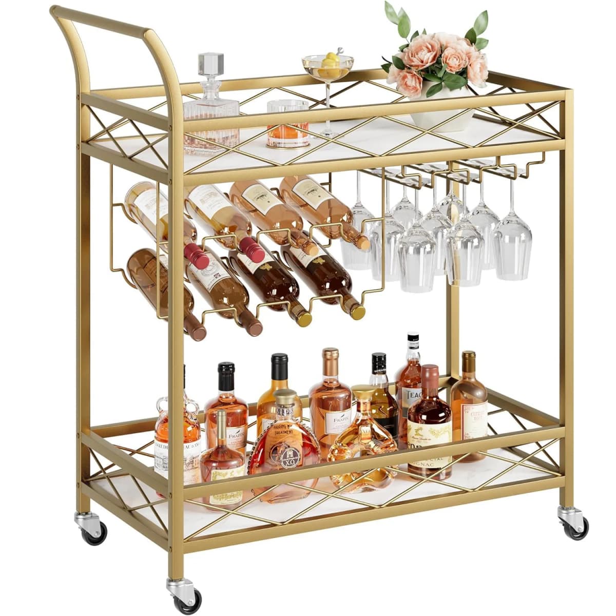 2-level kitchen serving trolley with wheels bar trolley with wine shelf kitchen shelf steel frame industrial design