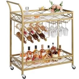 2-level kitchen serving trolley with wheels bar trolley with wine shelf kitchen shelf steel frame industrial design