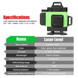 New 4D 16 Lines Laser Level Green Line 3° Self-leveling Laser Leveling Tool 360 Horizontal Ground Wall Sticker Home Improvement