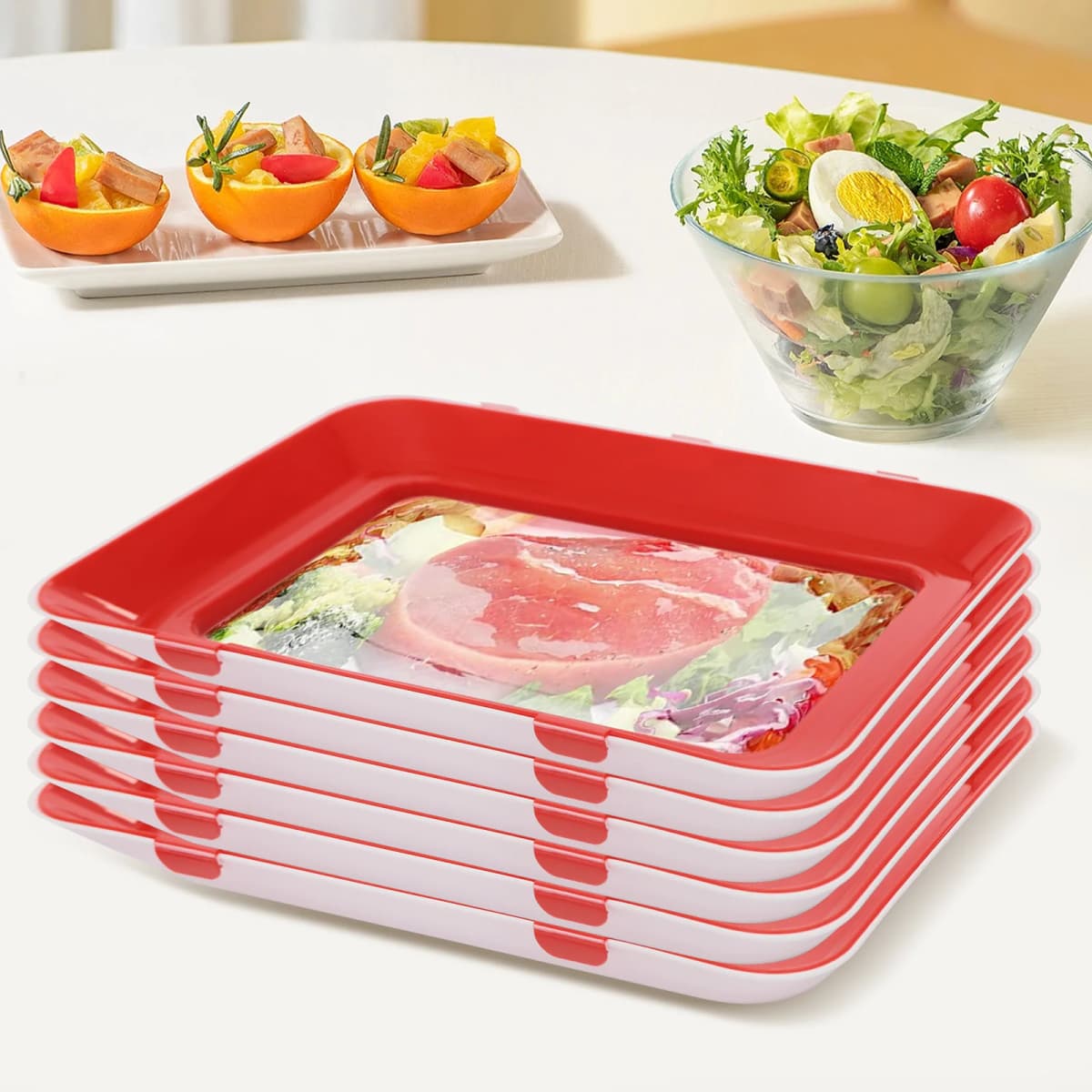 Vacuum Fresh-Keeping Tray Household Kitchen Food Preservation Tray Reusable Meat Dishes Refrigerator Storage Container 8/6/4Pcs