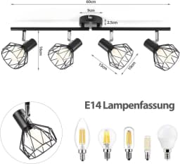 LED Ceiling Spotlight 3/4/6 Bulb Round Black 350° Ceiling Spotlight E14 Ceiling Light Spotlight Swivelling Ceiling Spotlight