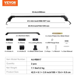 SucceBuy Universal Roof Rack Cross Bars Thickened Aluminum Roof Rack Crossbar Fit Roof Without Side Rail with 70KG Load Capacity