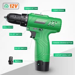 Tegatok Power Drill Cordless, 12V Cordless Drill with Battery and Charger, Electric Drill with Variable Speed and 18+1 Torque S