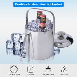 Stainless Steel Ice Cube Glue Ice Bucket Ice Cube Container with Lid and Pliers 1300ML Double Wall Insulated Silver
