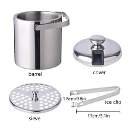 Stainless Steel Ice Cube Glue Ice Bucket Ice Cube Container with Lid and Pliers 1300ML Double Wall Insulated Silver