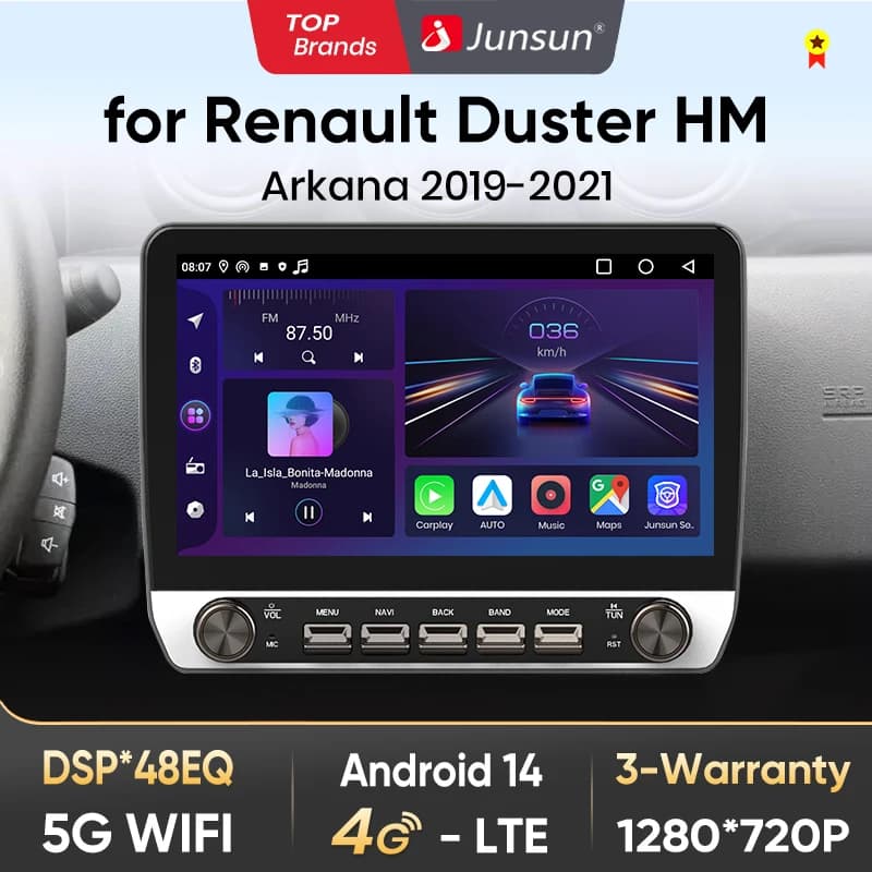 Junsun 10" Button Car Radio for Renault Duster 2019 GPS Multimedia Stereo BT FM RDS Wireless CarPlay for Apple Android Auto 4G