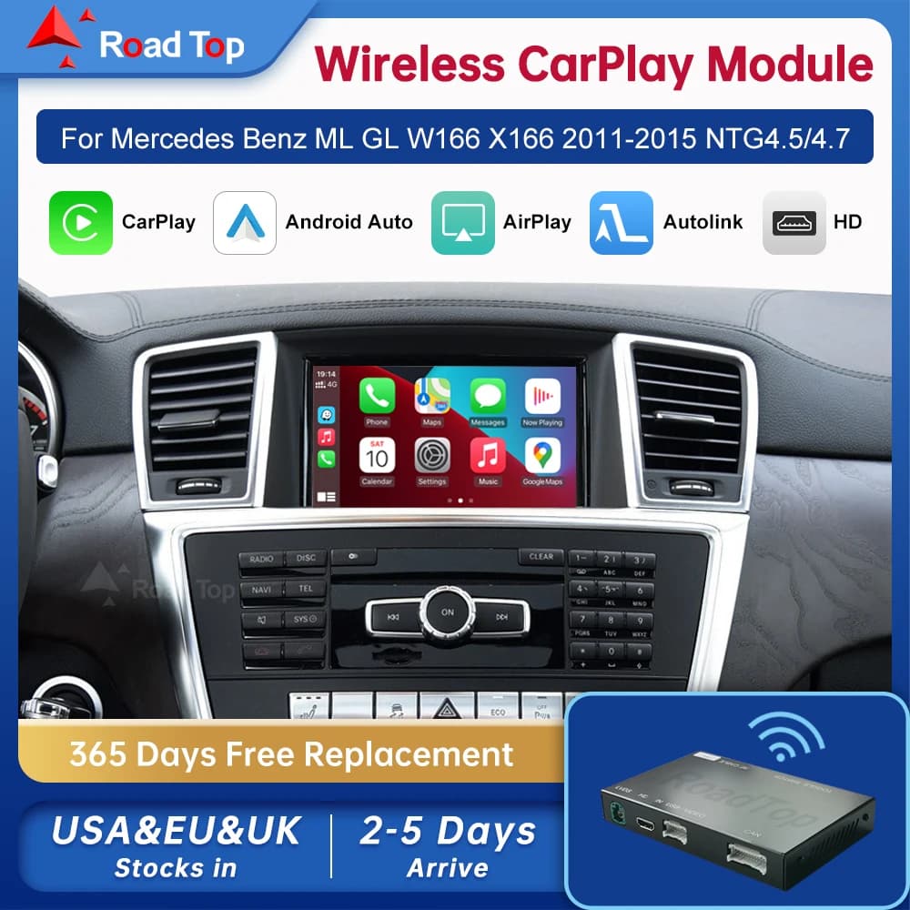 Wireless Android Auto for Mercedes Benz ML GL W166 X166 NTG4.5/4.7 2011-2015 with Carplay Interface Mirror Link AirPlay
