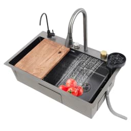 75cm/68cm Household Washing Sink Set Kitchen Bowl Sink 3 Water Output Modes Pull-out Faucet For Cleaning Food