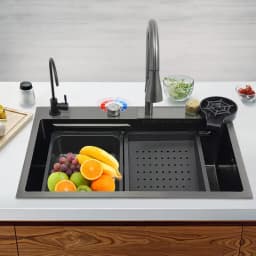 75cm/68cm Household Washing Sink Set Kitchen Bowl Sink 3 Water Output Modes Pull-out Faucet For Cleaning Food