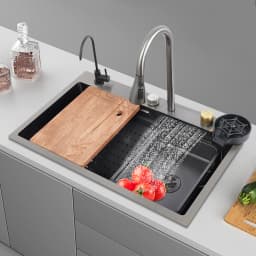 75cm/68cm Household Washing Sink Set Kitchen Bowl Sink 3 Water Output Modes Pull-out Faucet For Cleaning Food