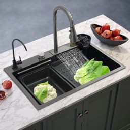75cm/68cm Household Washing Sink Set Kitchen Bowl Sink 3 Water Output Modes Pull-out Faucet For Cleaning Food