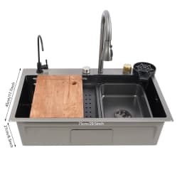 75cm/68cm Household Washing Sink Set Kitchen Bowl Sink 3 Water Output Modes Pull-out Faucet For Cleaning Food