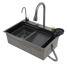 75cm/68cm Household Washing Sink Set Kitchen Bowl Sink 3 Water Output Modes Pull-out Faucet For Cleaning Food