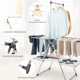 Folding laundry stand 2-stage dryer extendable stand dryer height adjustable with wings mesh fabric