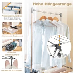 Folding laundry stand 2-stage dryer extendable stand dryer height adjustable with wings mesh fabric
