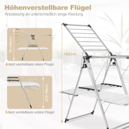 Folding laundry stand 2-stage dryer extendable stand dryer height adjustable with wings mesh fabric