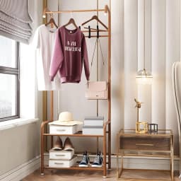 Garderobe, Freistehende Garderobe für das Schlafzimmer, Metallgarderobe mit Haken für Mäntel, Schuhregale, Taschen und Hüte