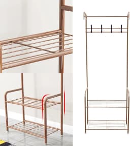 Garderobe, Freistehende Garderobe für das Schlafzimmer, Metallgarderobe mit Haken für Mäntel, Schuhregale, Taschen und Hüte