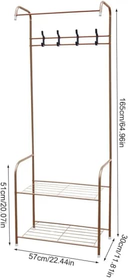 Garderobe, Freistehende Garderobe für das Schlafzimmer, Metallgarderobe mit Haken für Mäntel, Schuhregale, Taschen und Hüte