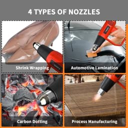 BRIEFNESS Cord Loose Handheld Heat Gun Hot Air Paint Overload Protection and 4 Nozzle Attachments RED-BLACK