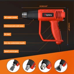 BRIEFNESS Cord Loose Handheld Heat Gun Hot Air Paint Overload Protection and 4 Nozzle Attachments RED-BLACK