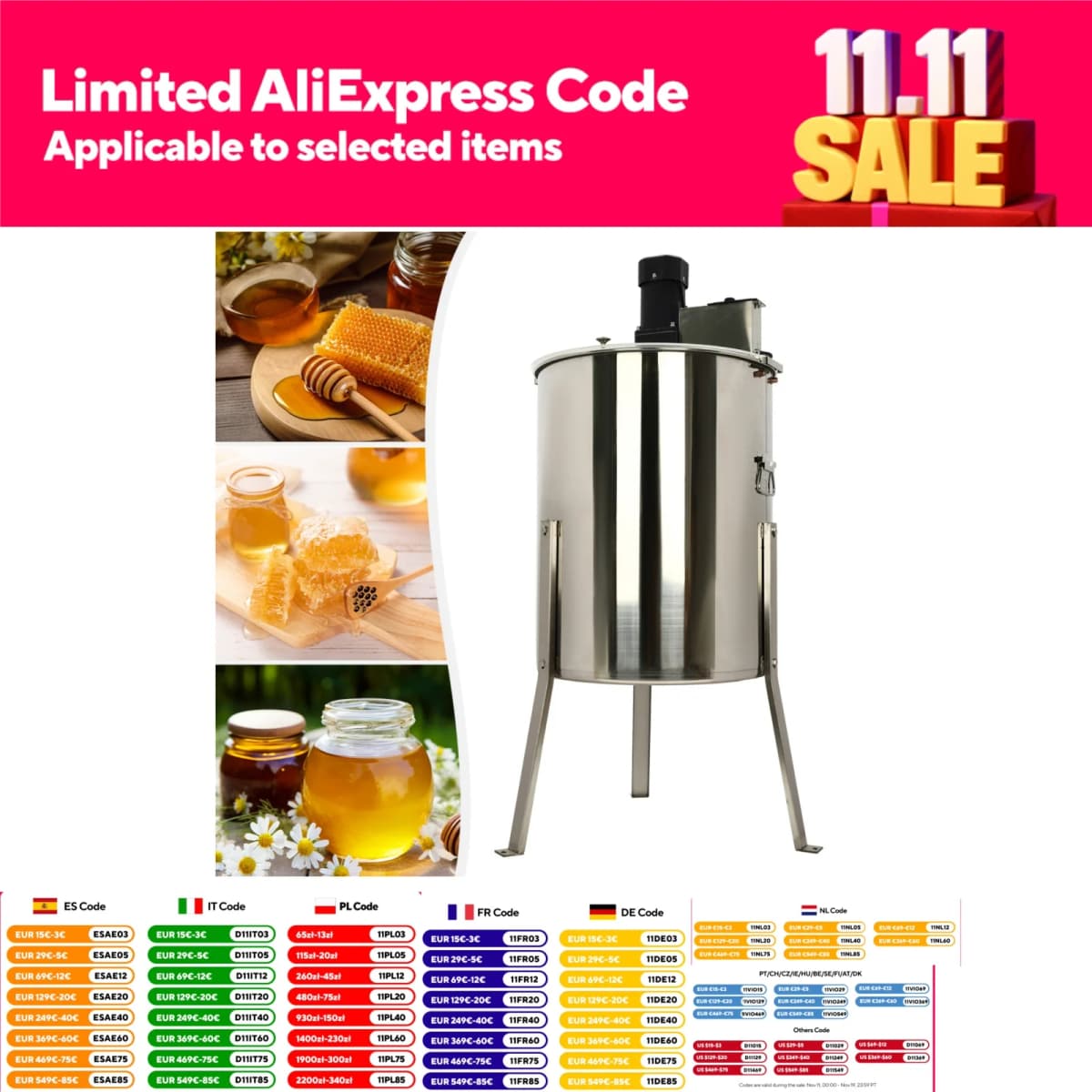 Electric Honey Extractor 201Stainless Steel Spinner Apiary Centrifuge Equipment Beekeeping Extraction Honeycomb Drum