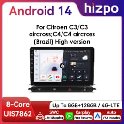 Hizpo 2Din 9inch CarPlay Android Auto Car Radio for Citroen C3/C4 Aircross 2017 - 2023 GPS RDS DSP 4G BT 360°CAM UI7862 Headunit