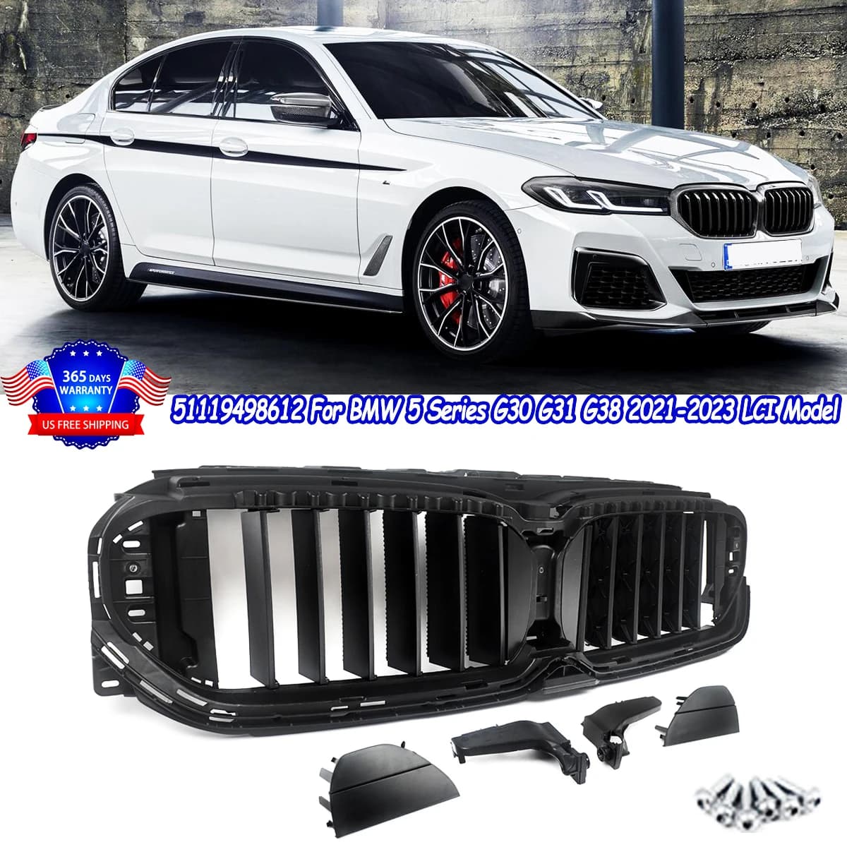 SAIQINGSP For BMW 5-Series G30 G31 2020-23 51119498612 Front Bumper Radiator Grill Shutter