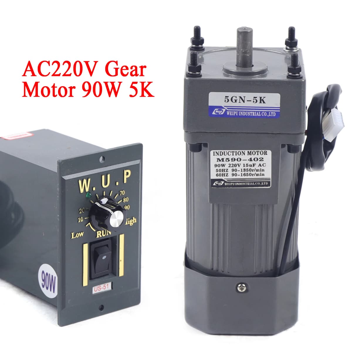 90W 5K Gear Motor Electric Motor AC 220V/110V AC Gear Motor Single Phase High Torque Adjustable 5K with Speed Controller