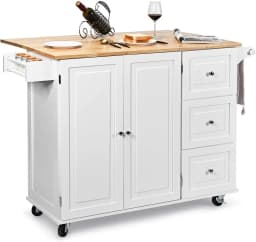 Kitchen Carts Rollable Kitchen Island with towel holder Wood Kitchen wardrobe serving trolley Kitchen Island Cart Microwave Cart