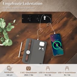 L-shaped desk with sockets & CPU stand, corner desk, corner table, computer table, office table for home office