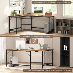 L-shaped desk with sockets & CPU stand, corner desk, corner table, computer table, office table for home office